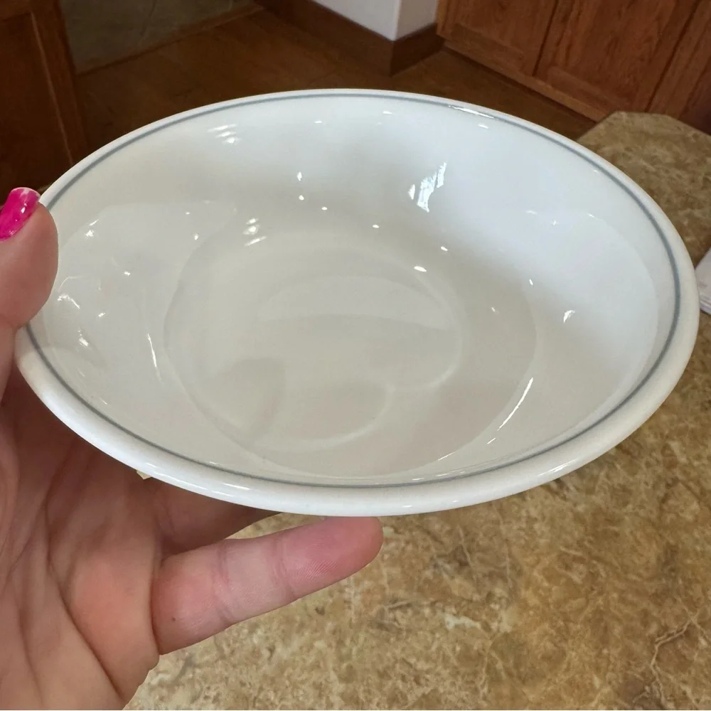 Corelle Corning Heather Blue Rim Striped Soup/Cereal Bowl 6 1/4